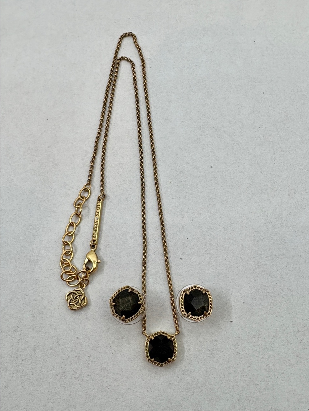 Kendra Scott Gold-Tone Necklace and Earrings with Black Stones